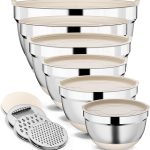 9 Pack Mixing Bowls with Airtight Lids & Grater Attachments, Khaki