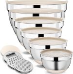 9 Pack Mixing Bowls with Airtight Lids & Grater Attachments, Khaki